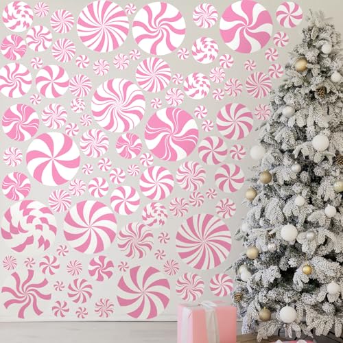 Pink Peppermint Candy Wall Decals - Christmas Xmas Decor Set of 6 Sheets
