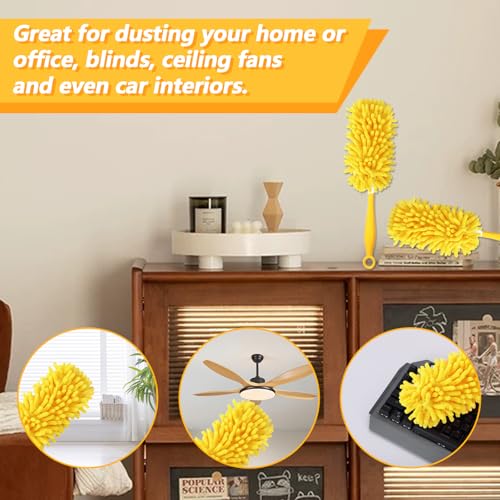 Reusable Chenille Duster Refills for Swiffer, 4 Pack Yellow Microfiber