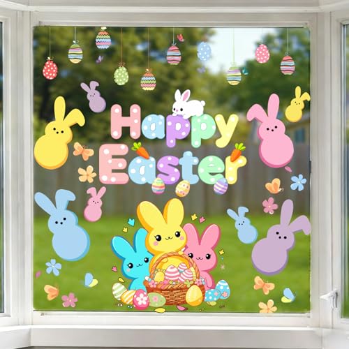 Easter Window Clings - 9 Sheets Bunny & Egg Decals for Spring Decor