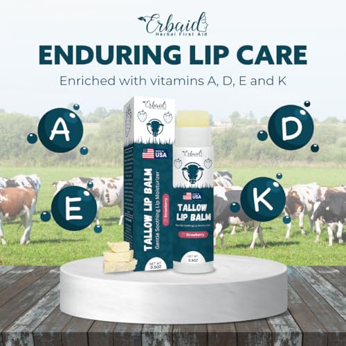 Grass Fed Beef Tallow Lip Balm with Beeswax & Strawberry