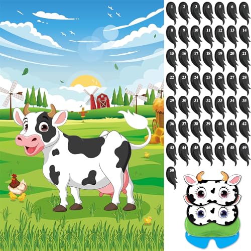 Pin the Tail on the Cow Game Set for Kids - Farm Party Fun