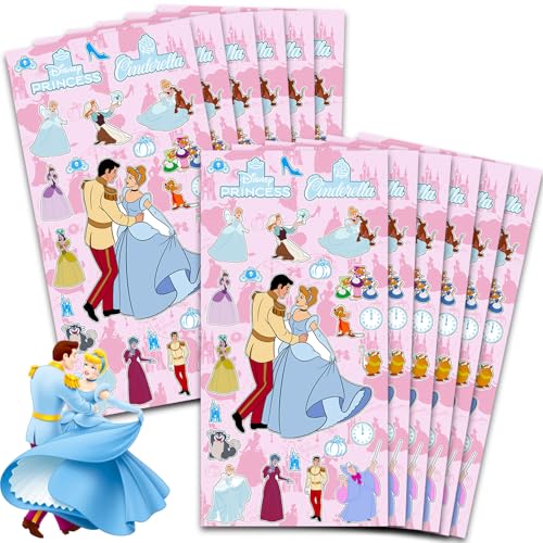 Disney Cinderella Sticker Sheets - 12 Pack Party Favors for Kids