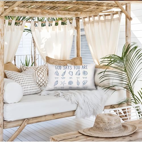 Bible Verse Seashell 12x20 Inch Throw Pillow Cover, Coastal Christian Decor