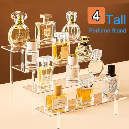 HENABLE 4-Tier Tall Clear Acrylic Display Risers for Perfume, Cosmetics & Collectibles