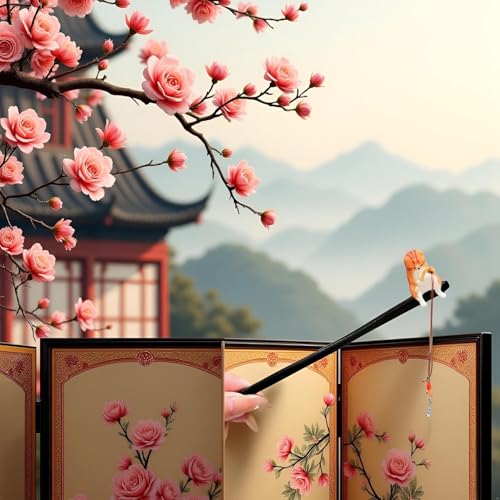 Cat Fishing Hair Stick with Tassel Retro Chinese Hairpin