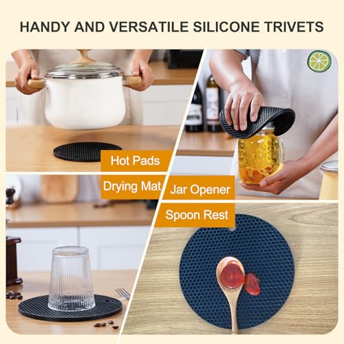 Yunlihua 4-Pack Silicone Trivet Mats - Heat Resistant Hot Pads, 7.3" & 6.9"