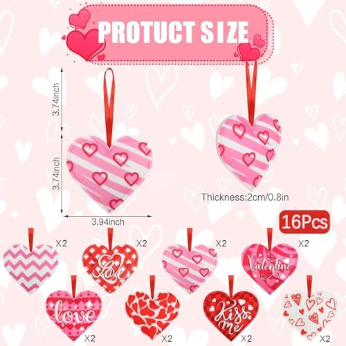 16-Piece Valentine's Day Hanging Heart Ornaments Set