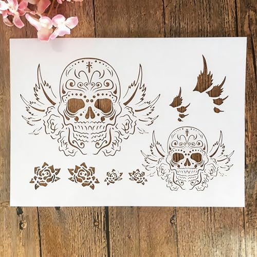 TIAMECH A4 Reusable Skull Wings Stencil for DIY Painting