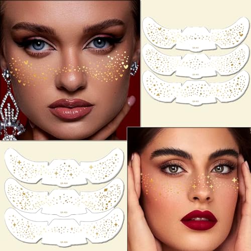 AIBEE Glitter Temporary Tattoos 12pcs Gold Sparkle Face Freckles