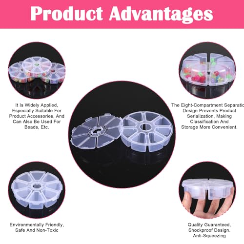 3-Pack 8-Grid Clear Round Jewelry Bead Organizer Box - Compact Storage Case
