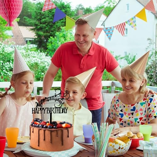 Musical Note Happy Birthday Cake Topper - Black Acrylic Decoration