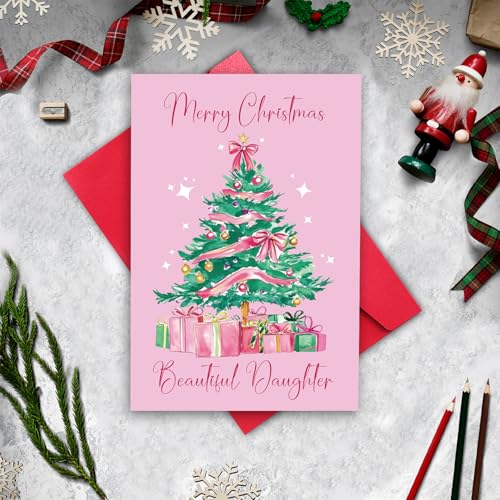 Merry Christmas Beautiful Daughter Greeting Card - Sentimental Holiday Card with Envelope