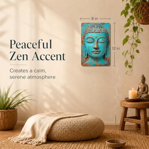 Turquoise Buddha Metal Wall Art - 8x12 Aluminum Zen Decor