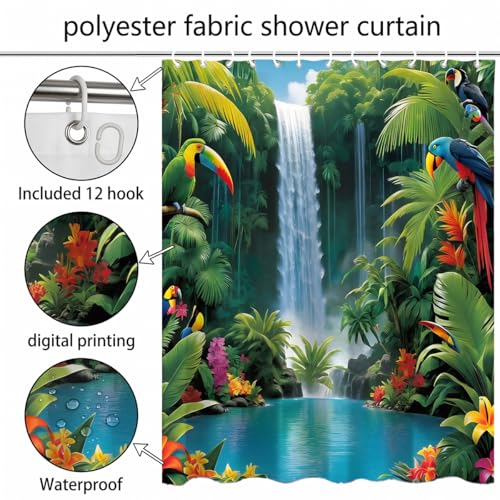 DLRIUAZEP Tropical Jungle Shower Curtain Set 72x72 Inches with Waterfall Parrots & Palm Trees - Variation 305