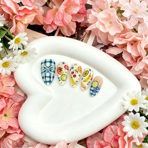 Medium Almond Press on Nails Bow Cherry Design False Nails 24Pcs
