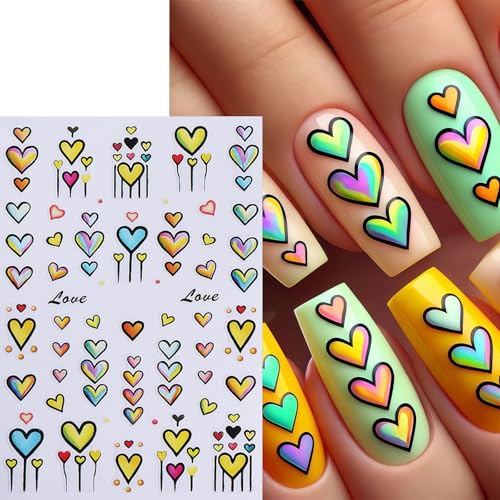 SHUXILIN 8 Sheets Red Heart Bow Nail Art Stickers Self-Adhesive 3D Decals