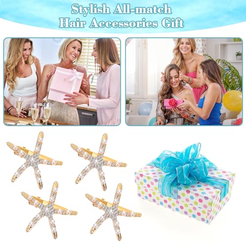 Tyqour 4Pcs Starfish & Pearl Hair Clips Mermaid Beach Hair Barrettes