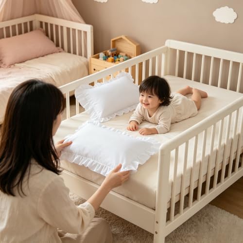 Sewdudely White Ruffle Toddler Pillowcase 14"x20" - Set of 2 Soft Microfiber