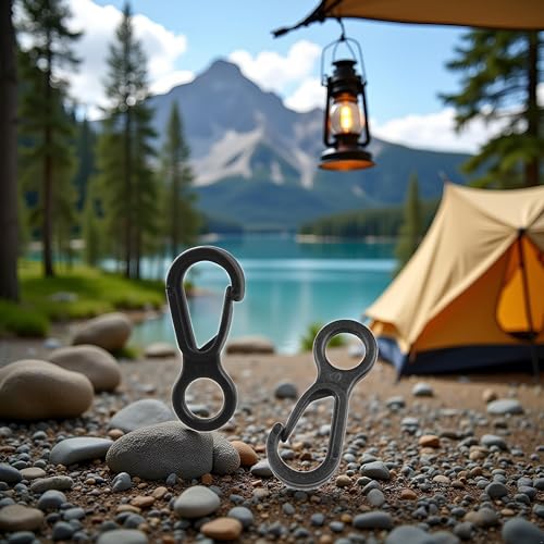 10Pcs Black Plastic Multifunction Snap Clip Hook Camping Carabiner Buckle,Camping Equipment Tent Buckle Clips Tent Hooks for Lights Hanging to Canopy Outdoor Tent Accessories and Keychain Carabiners