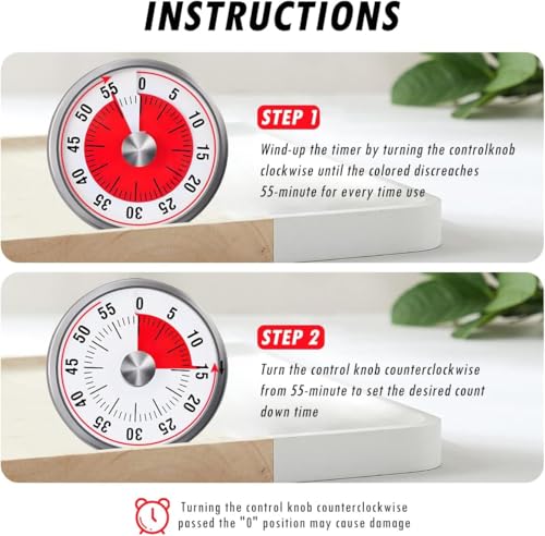 Visual Kitchen Timer - Magnetic Stainless Steel Countdown Timer for Cooking & Study