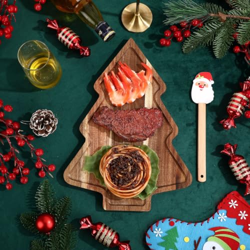 Christmas Tree Charcuterie Board Gift Set with Wooden Cutting Board & Scraper - Holiday Serving Tray