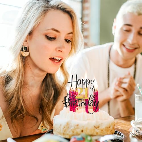 Glitter 21st Birthday Cake Toppers - Black and Gold Decorations