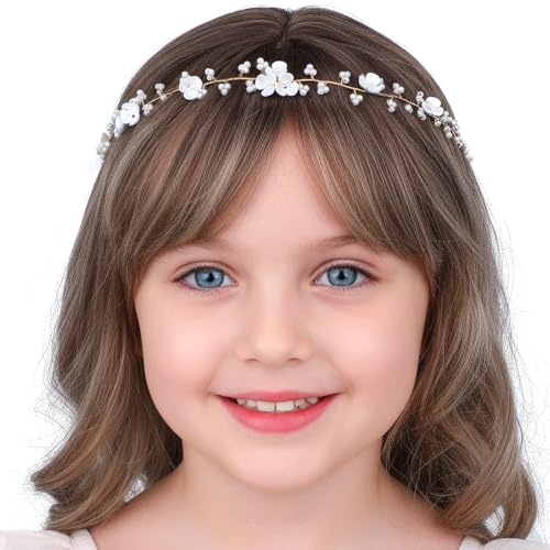 Dopenspi Pearl Flower Girl Headband Crystal Hair Accessory for Wedding