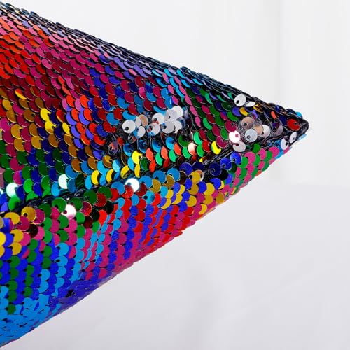 Rainbow to Silver Reversible Sequin Pillow Cover 16x16 Inch
