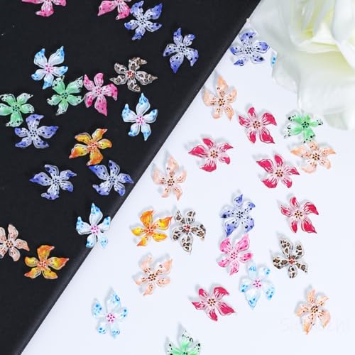 50Pcs Colorful Flower Nail Charms 3D Resin Floral Rhinestones for Manicures