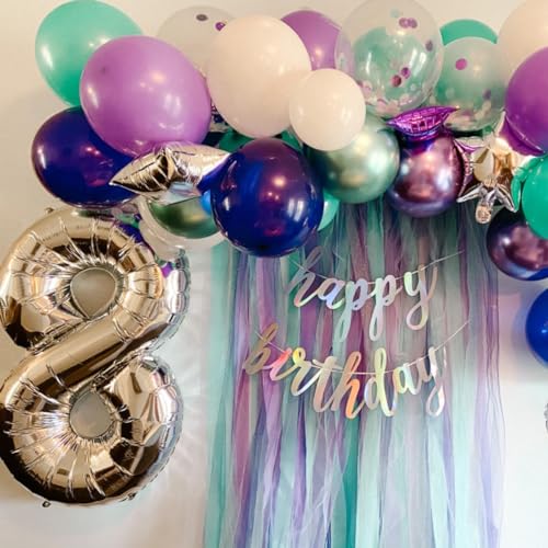 PatiCool 40 Inch Silver Number 8 Foil Mylar Balloon for Birthday Party Decor