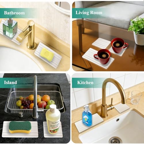 Mucco 3-Piece Quick-Drying Diatomite Stone Sink Tray - White
