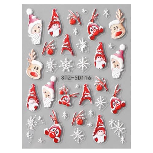 TailaiMei Christmas Nail Decals Stickers - 3 Sheets Self-Adhesive Holiday Nail Art Decorations with Santa and Snowflakes