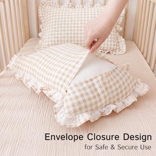 Breling Muslin Cotton Toddler Pillowcase - Ruffled Gingham 14" x 20"
