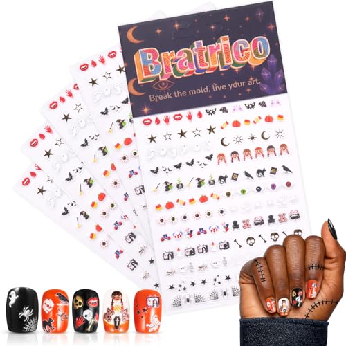 Bratrico 5D Gothic Nail Stickers - Cute Horror Body Art & Decals (5 Sheets)