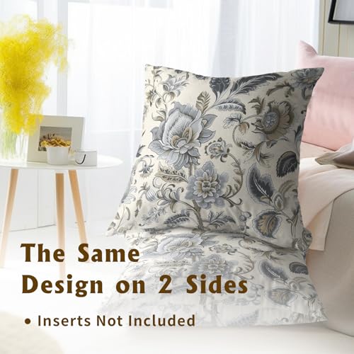 Chinoiserie Gray Floral Throw Pillow Covers 18x18 Inches - Set of 2