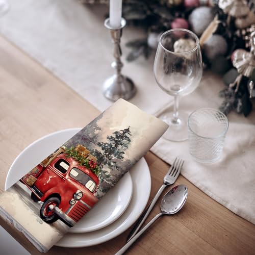 Christmas Kitchen Towels Red Truck Winter Decor - 6 Pcs with Variation Warm/Truck