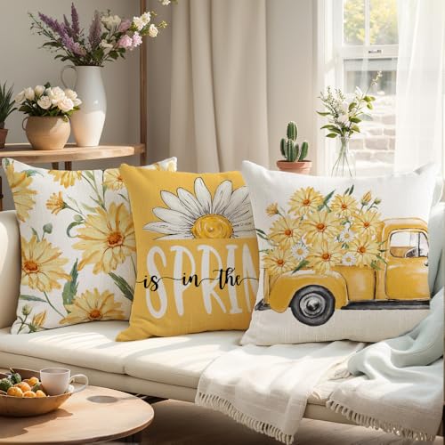Farmhouse Floral Throw Pillow Covers - Set of 4, 18x18 Inches