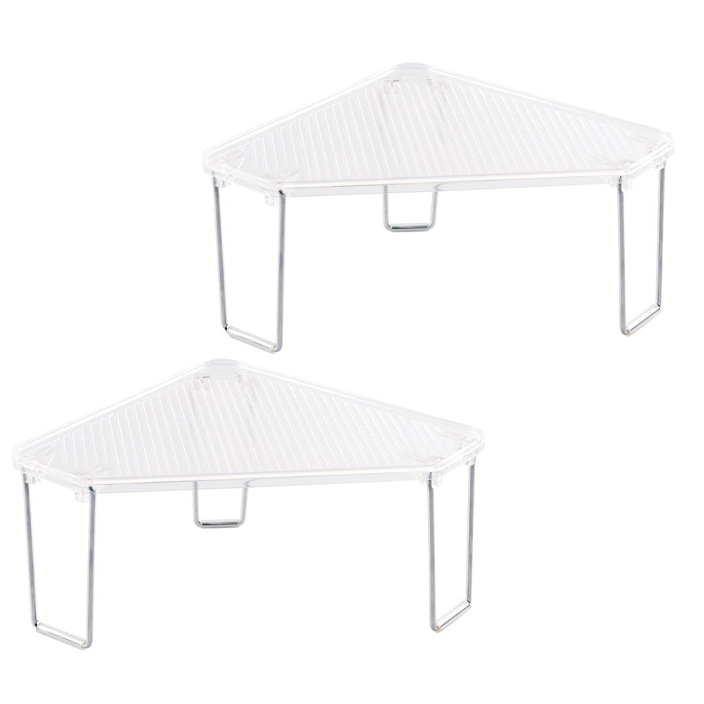 mDesign Plastic/Steel Corner Stackable Rack, Storage Organizer Shelf for Bathroom, Vanity, Countertop, Sink, Cabinet, Holds Makeup, Shower Accessories, Ligne Collection - 2 Pack - Clear