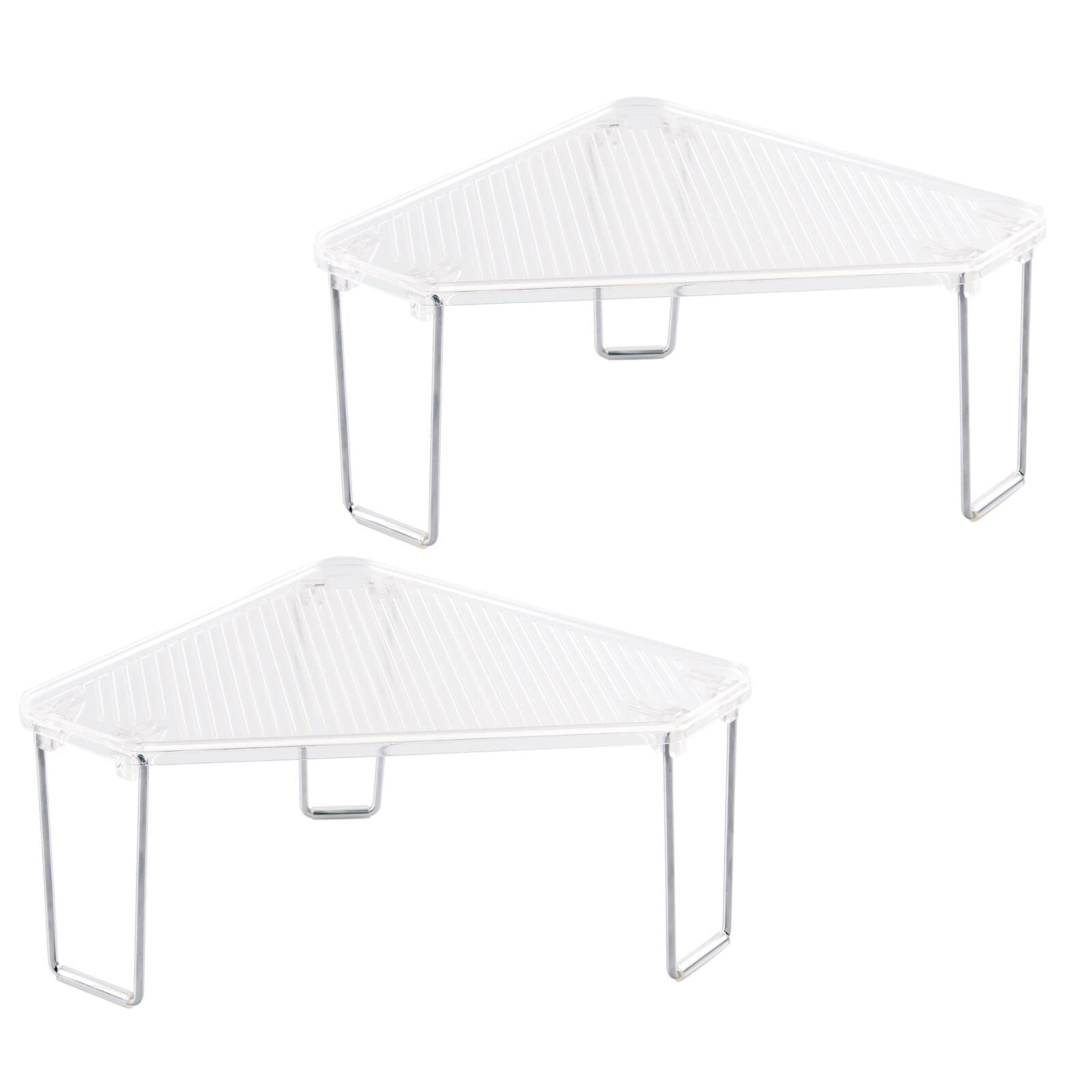 mDesign Plastic/Steel Corner Stackable Rack, Storage Organizer Shelf for Bathroom, Vanity, Countertop, Sink, Cabinet, Holds Makeup, Shower Accessories, Ligne Collection - 2 Pack - Clear