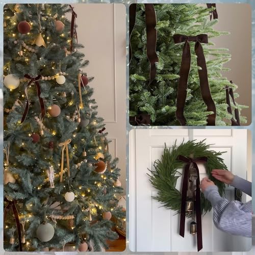 Brown Velvet Christmas Bow Set - 30 Pcs 6x12 Inch Holiday Decor