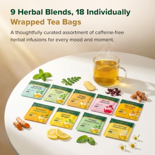 VAHDAM Herbal Tea Sampler, 18 Assorted Caffeine-Free Tea Bags (2 x 9 Pack)