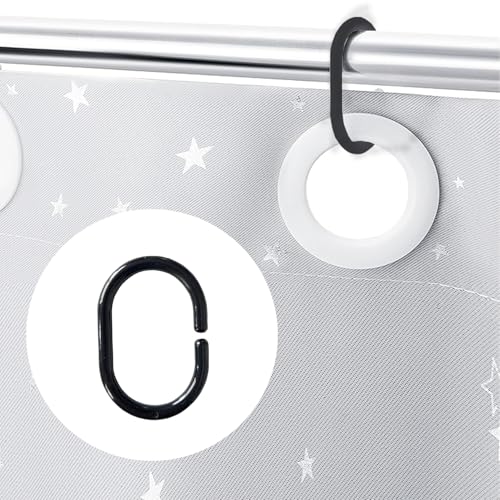 Black Plastic Shower Curtain Rings Hooks - 24 Pack for Bathroom Waterproof Rod
