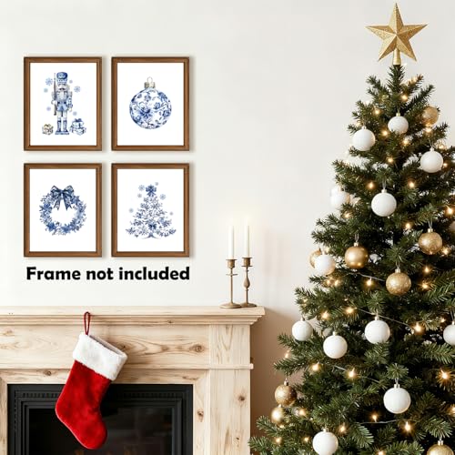 Chinoiserie Christmas Wall Art Prints Set of 4 - 8x10 Inch Unframed Decor
