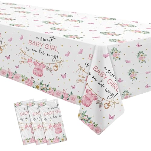 Pink Baby Shower Tablecloth Set - 3 Disposable Covers for Girls