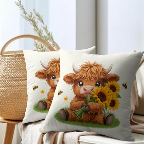 Khope Cow Sunflower Pillow Covers 18x18 Inch Set of 2