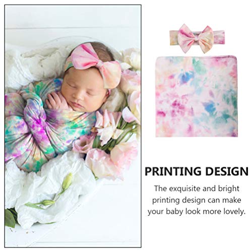 Stretchy Tie Dye Baby Swaddle Blanket with Matching Bow Headband