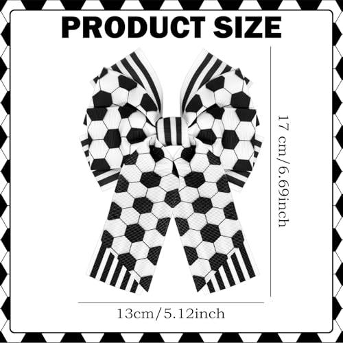 2Pcs Soccer Ball Bow Hair Clips - Black and White Football Hair Accessories