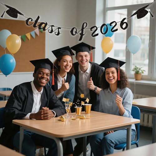 Class of 2026 Graduation Banner - Black Paper Party Decoration