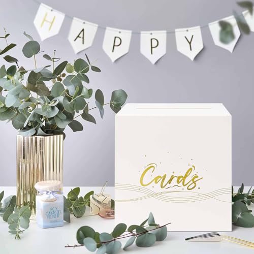 White and Gold Gift Card Box for Weddings and Parties - 9.8"