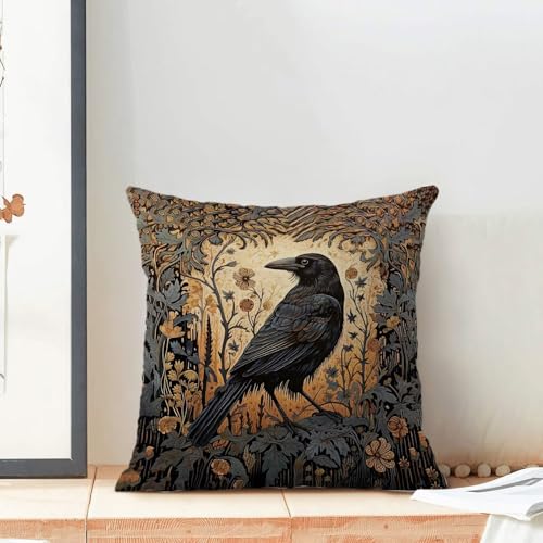 Vintage Crow Throw Pillow Covers Set of 2, 18x18 Inch Linen